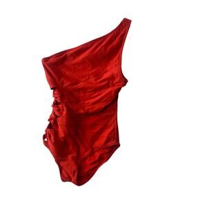 Carmen Marc Valvo Orange Asymmetrical Cutout One-Piece Swimsuit – Size 10